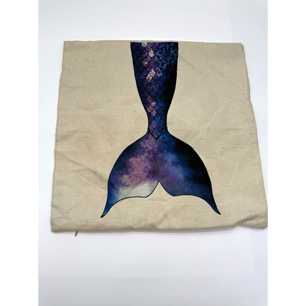 Mermaid Tail Linen Decorative Pillow Cover 17x17 Beige Blue Purple Zip
